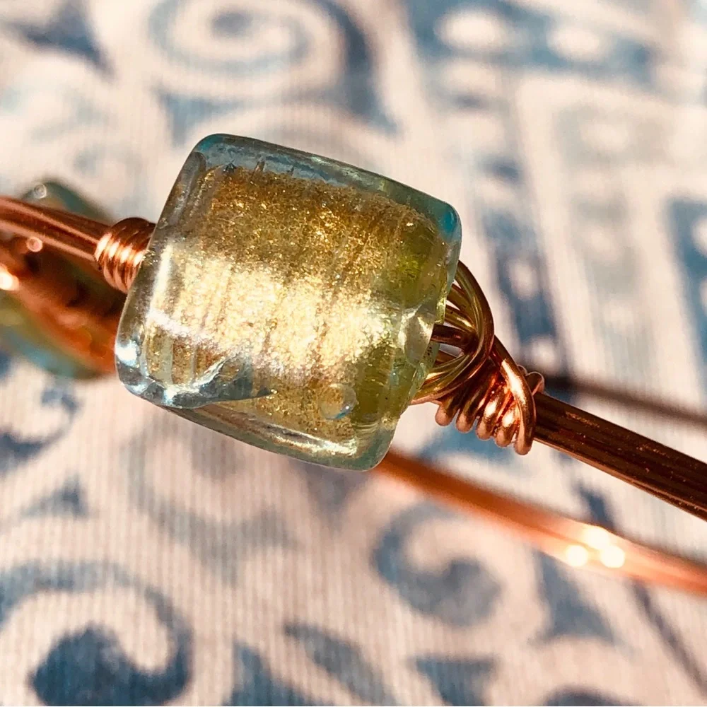 4 Handmade Copper wire stone bracelets Bourbon & Bowties
